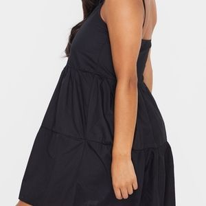 NEW Black Cotton Poplin Tiered Strappy Smock Dress